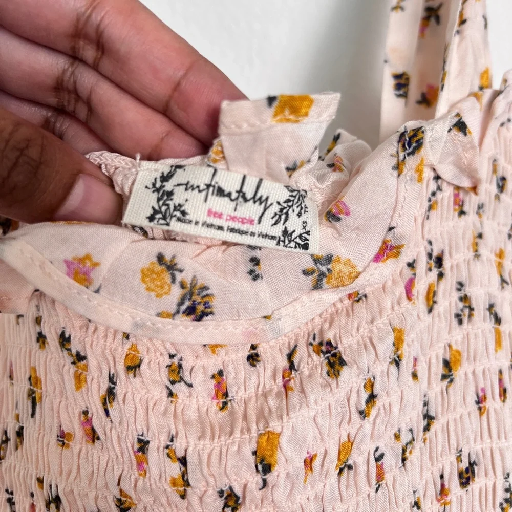 Intimately Free People Cream Floral Bella‎ Smocked Mini Dress XS
